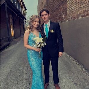 Blue Sequin Prom Dress
